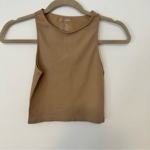Tan High Neck Crop Tank Top